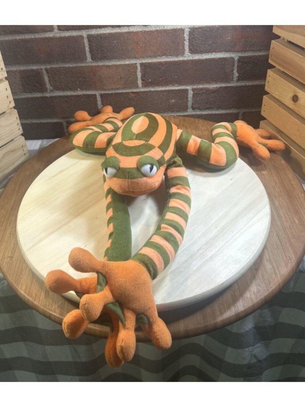 Novelty 21” Long Poison Tree Frog Plush Stuffed Animal Green Orange Striped Toy
